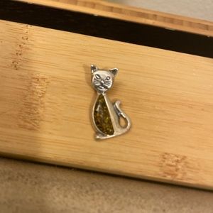 Sterling silver .925 cat charm amber stone